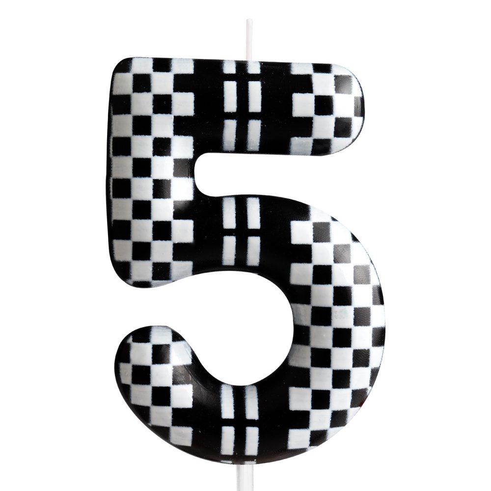 5th Birthday Candle Racing Cars Number 5 Candle Racing Cars Cake Decoration Birthday Party Supplies Black White Racing Cars Themed Cake Topper Decorations for Kids Boy Girl Party Decor Supplies