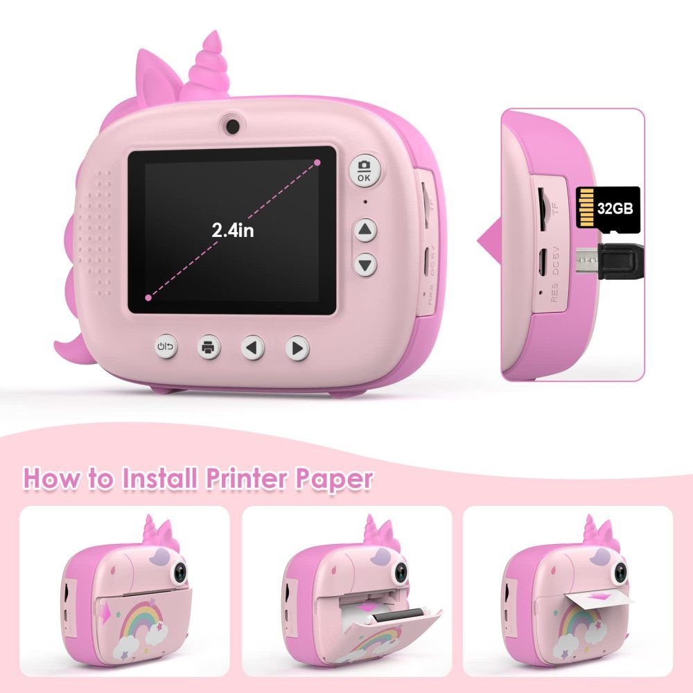 HiMont Kids Camera Instant Print, Digital Camera for Kids with No Ink Print Paper & 32G TF Card, Selfie Video Camera with Color Pens for DIY, Fun Gift for Girls Boys 3-14 Years Old (Pink) - Image 2