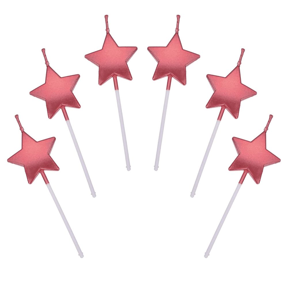 JUHONNZ Star Birthday Candles,6 Pcs Metallic Cake Candles for Birthday Wedding Party Cupcakes Topper Decorations,Red