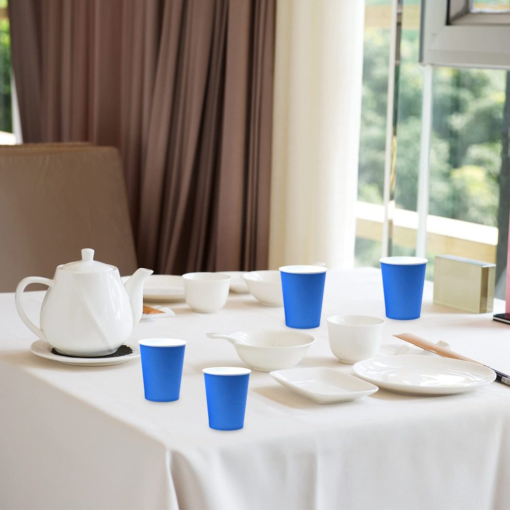 Yuxitia Disposable Paper Cups, 60pcs Blue Paper Cups For DIY Wedding Party Picnic BBQ Travel and Event 8oz (Blue) - Image 3