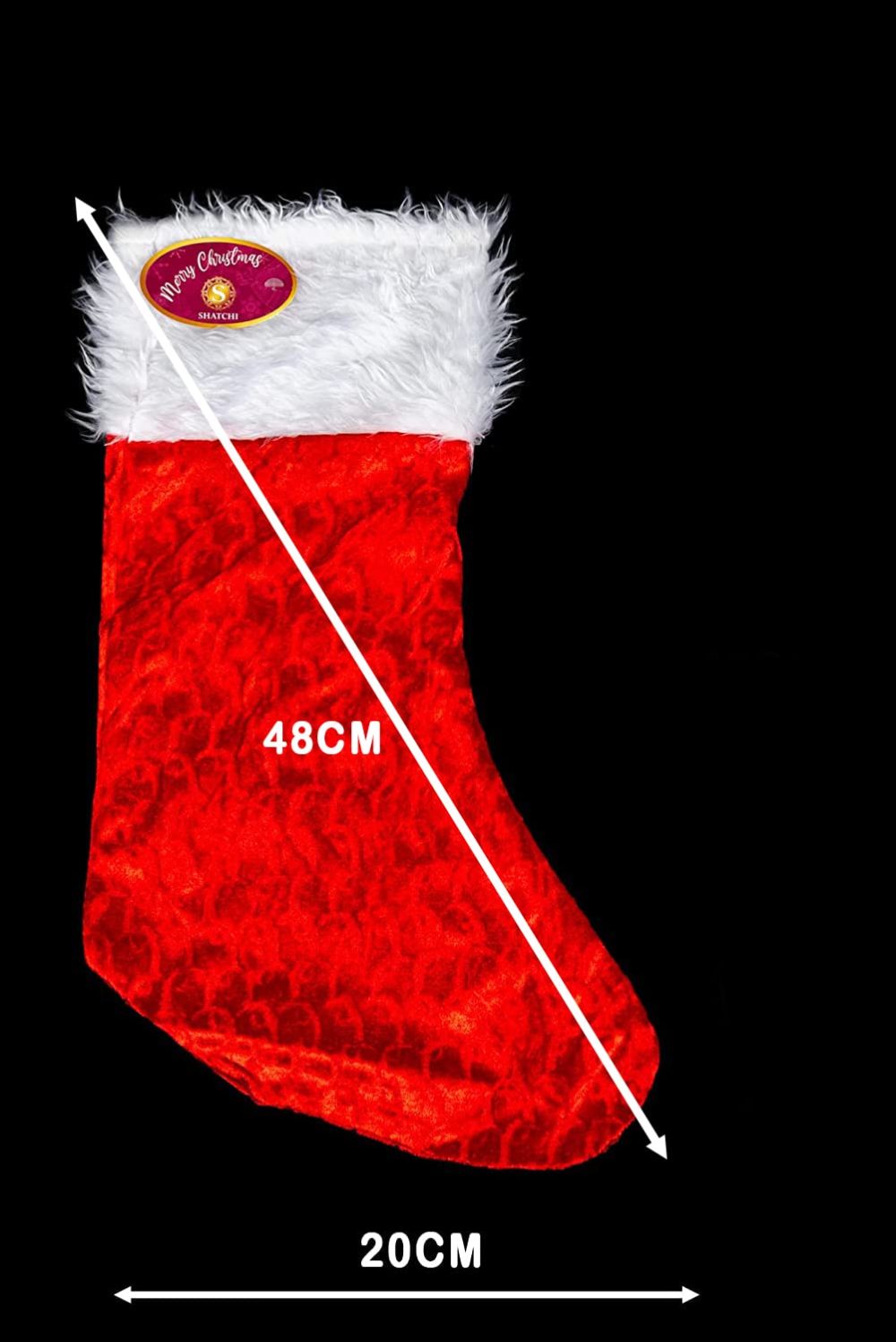 SHATCHI Large Traditional Father Christmas Deluxe Santa Stocking Velvet Fluffy Plush Sack for Kids Gift Bags Xmas Holiday Hanging Decorations 20X48CM, Red/White, 1pc - Image 5
