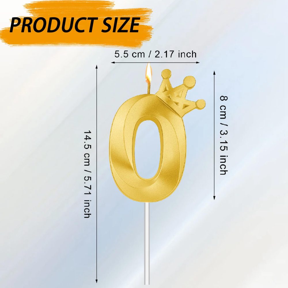 Birthday Candles for Cakes, Gold Crown Number Candle, Birthday Cake Decorations, Happy Birthday Candle, Cake Candles Cake Topper Decorations for Birthday Party Wedding Anniversary (Gold 0) - Image 6