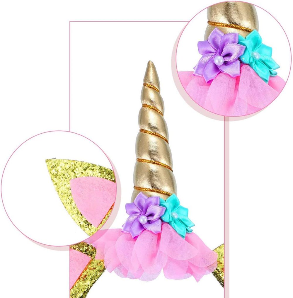 MaoNativey Unicorn Headband and Birthday Girl Sash Gold Unicorn Birthday Cake Decoration Party Supplies for Girls Birthday Party Birthday Cosplay Festivals - Image 4