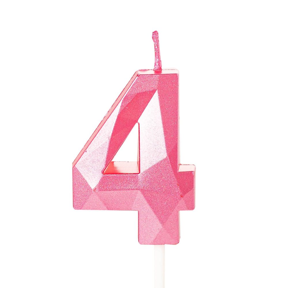 4th Birthday Candle Pink Number 4 Candle for Birthday Cake, Pink 4 Birthday Candle 4th Candle for Cake, 4th Birthday Cake Candle Cake Toppers for 4 Year Old Girls Pink