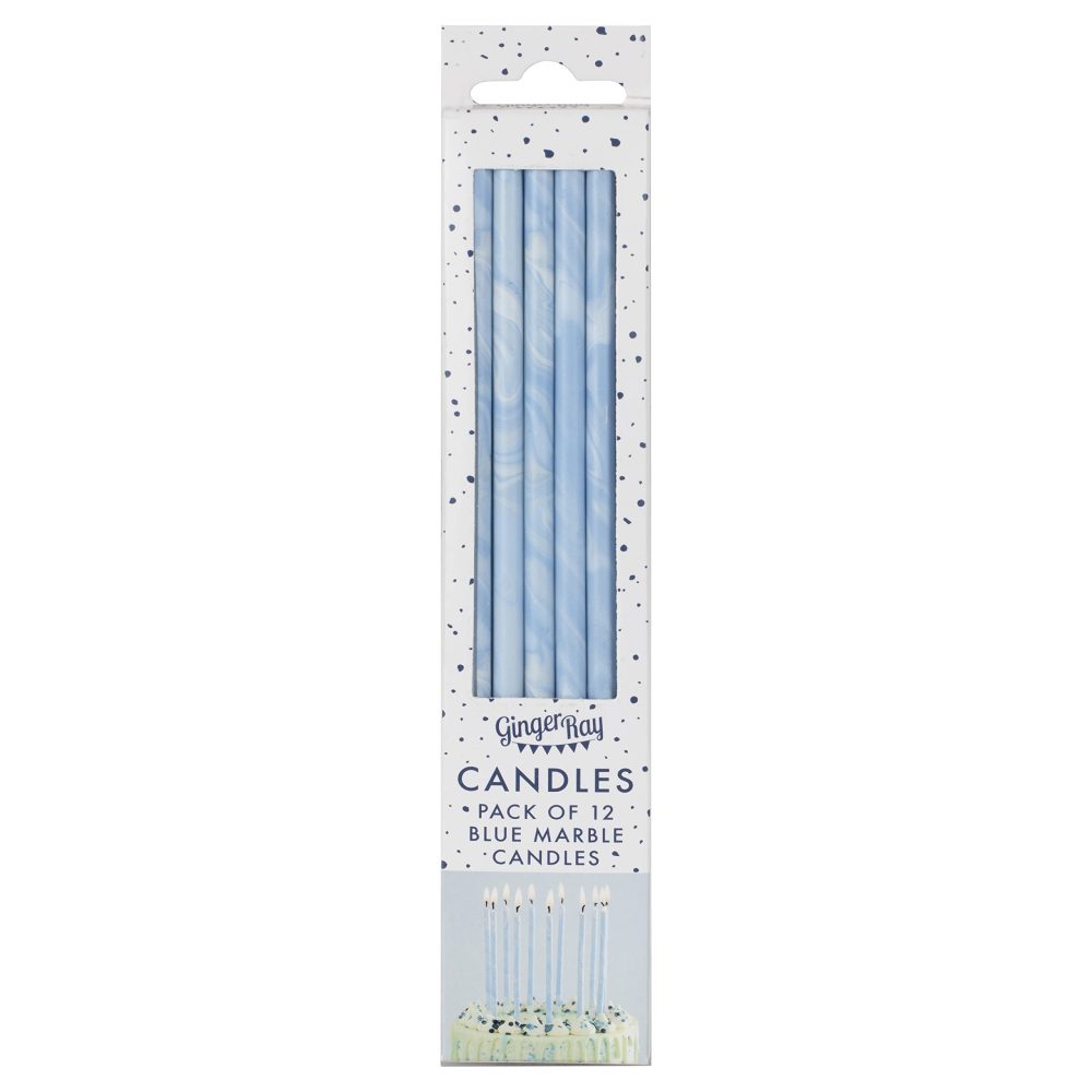 Ginger Ray Tall Blue Thin Marble Birthday Cake Candle with Holders Pack of 12,18 cm - Image 2