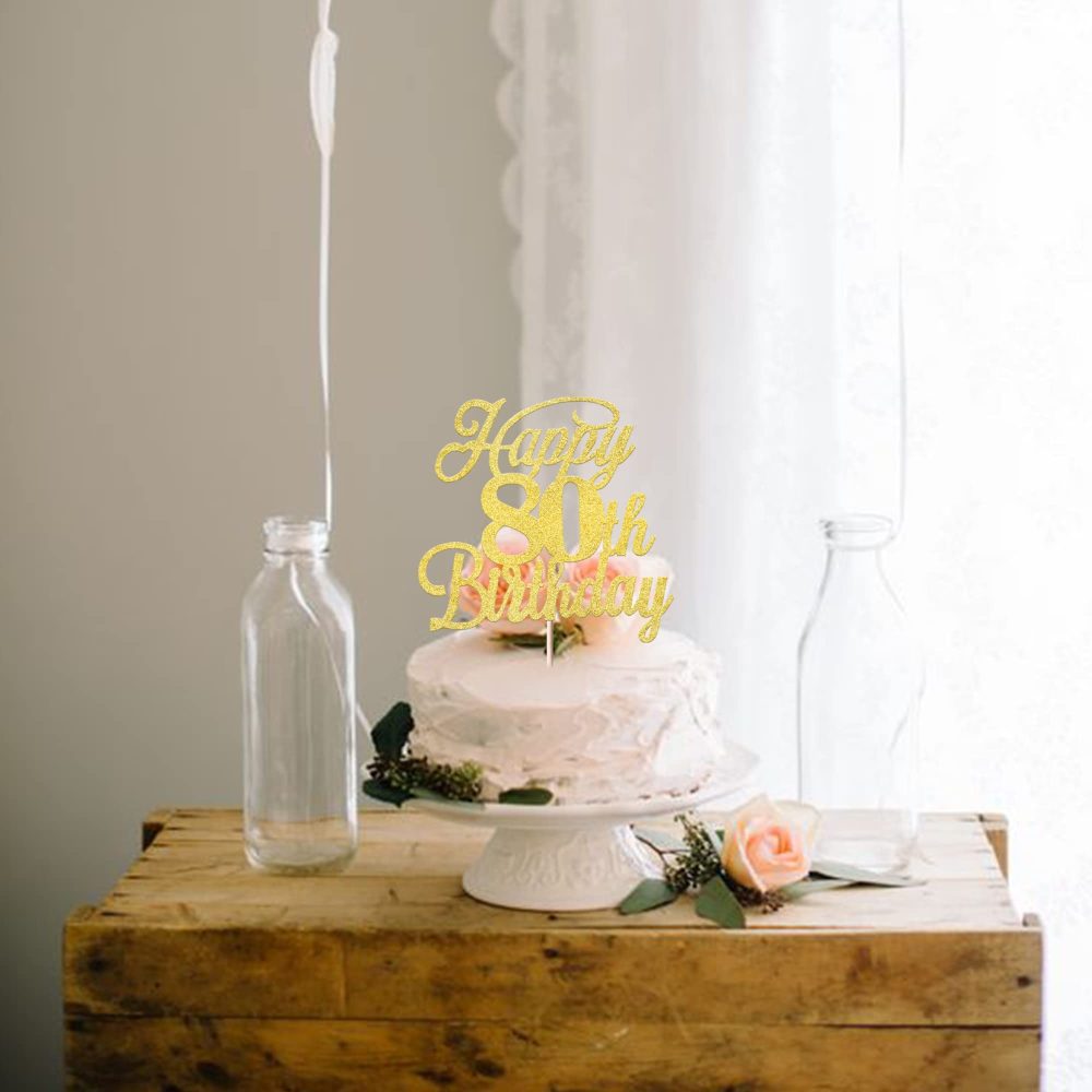Xsstarmi 1 Pack Happy 80th Birthday Cake Topper Glitter 80 & Fabulous Cheers to 80 Years Old Birthday Cake Pick for Celebrating 80th Birthday Anniversary Party Cake Decorations Supplies Gold - Image 4