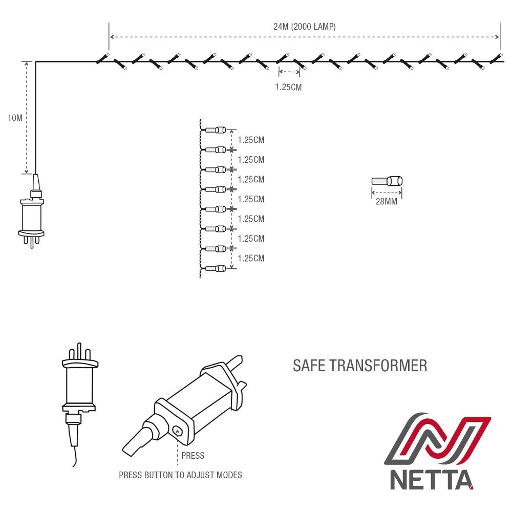 NETTA Christmas Tree Lights Cluster Lights 2000 LED - 8 Hours On Timer, 8 Light Modes, Plug in, Waterproof Indoor & Outdoor Use – 2000 LED / 24m Lit Length, Warm White - Image 2
