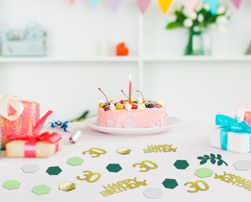 WenmthG 30th Birthday Confetti Green & Gold 200Pcs - Happy Birthday Table Decoration 30g - Party Decorative Confetti for Men Women - 30th Birthday Party Supplies - Party Favours - Image 3