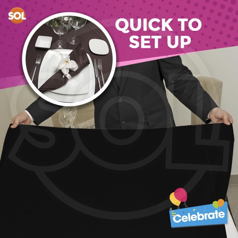 SOL 5pk Black Paper Table Cover 90 x 90cm Paper Tablecloths for Parties Black Table Cloth Party Paper Table Cloths Disposable Tablecloths Paper Table Cloth Black Table Cover Black Paper Tablecloth - Image 2