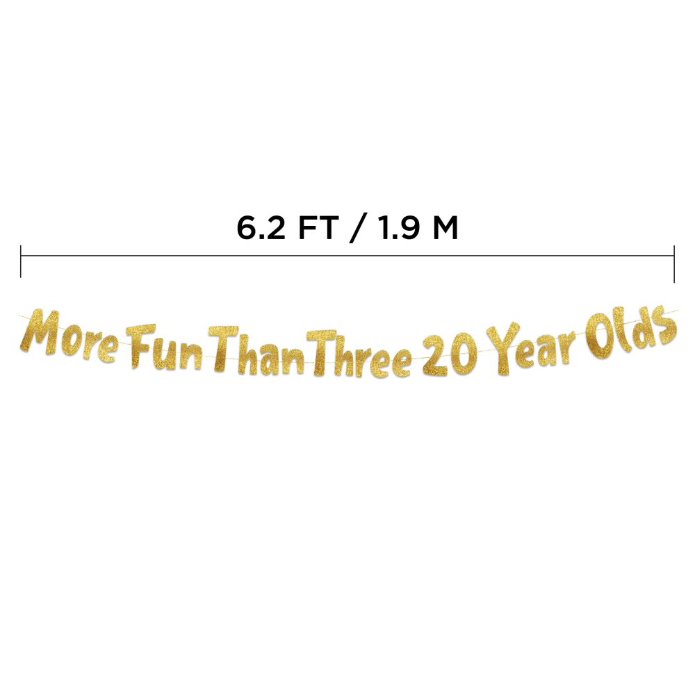 More Fun Than Three 20 Year Olds Gold Glitter Banner - Happy 60th Birthday Party Banner - 60th Birthday Party Decorations and Supplies - 60th Wedding Anniversary Decorations - Image 2