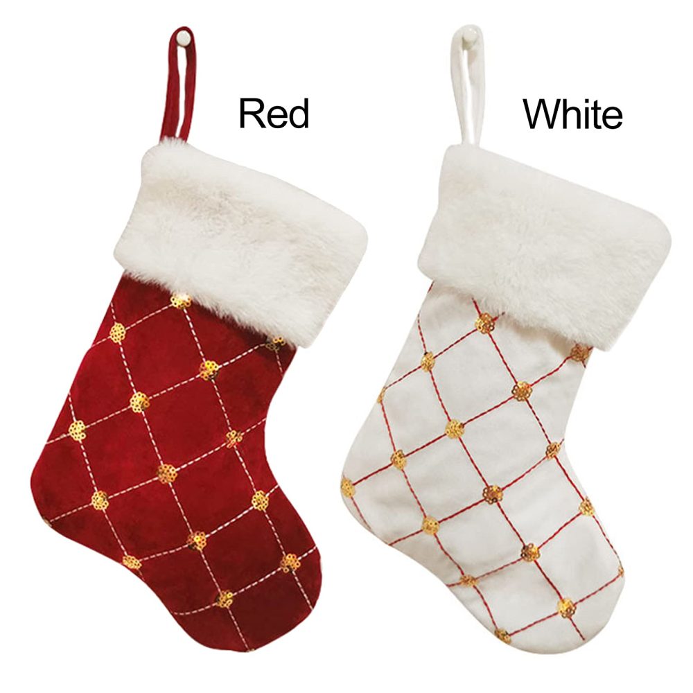 HANTURE Christmas Stockings 4 Pack for Family 9 Inch Mini Embroidery Gold Sequins Christmas Stockings White Luxury Faux Fur Xmas Stocking for Xmas Tree Holiday Party Decoration - Image 3