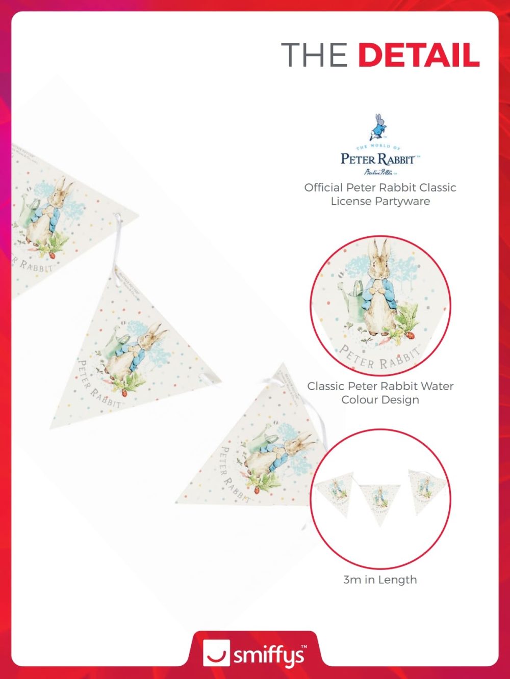 Smiffys Peter Rabbit Classic Tableware Party Bunting (3m), Classic WaterColour Design with 20 Flags, Official License Partyware for Themed Birthday Events & Celebrations, Perfect for Decorating - Image 5