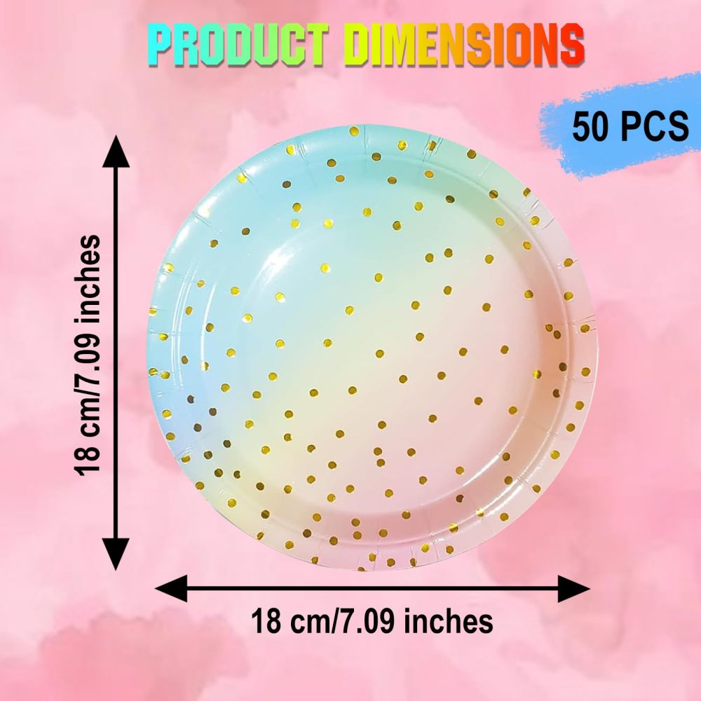 HJJMN Pack of 50 Paper Party Plates, 18CM Colourful Paper Plates for Dinner, Round Picnic Paper Plates, Children's Birthday Plates, Disposable Dotted Paper Plates Suitable for All Occasions - Image 7