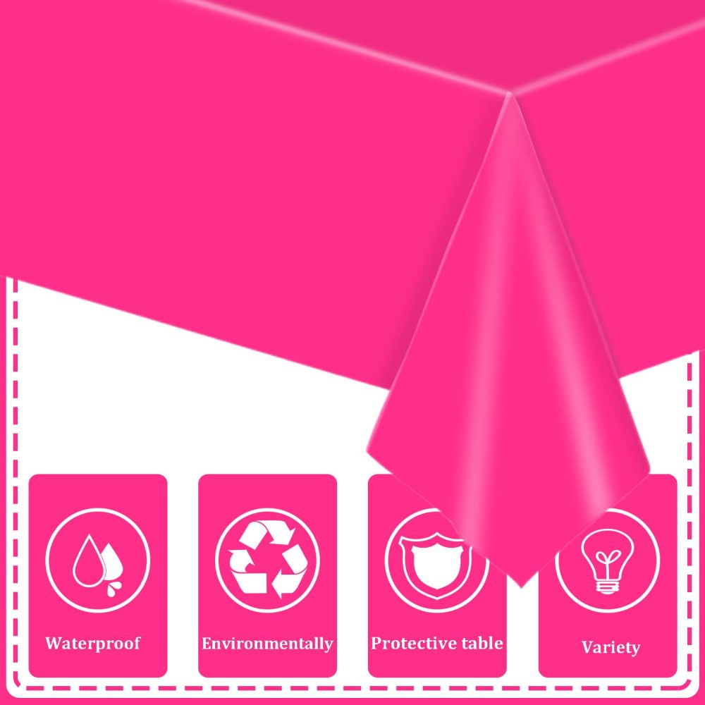 YAAVAAW 137x274cm Hot Pink Plastic Table Cloth Table Cover,Hot Pink Party Table Cloths Tablecover Table Decorations,Hot Pink Tablecloth Party for Picnic,Dining,Wedding,Girls Birthday Tablecloths - Image 6