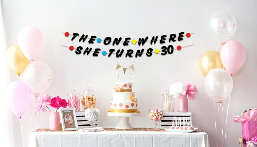 Friends Themed 30th Birthday Black Glitter Banner - Happy 30th Birthday Party - 30th Birthday Party Decorations and Supplies - Image 4