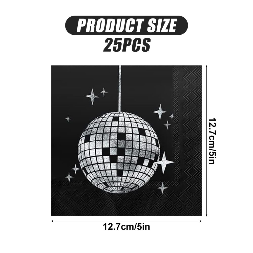 Disco Party Tableware, 25 Pcs Silver Party Plates Party Paper Plates 9 Inch Disco Paper Plates Disco Party Supplies for Birthday, Wedding, 70's Disco Party, Picnics, Serves 25 Guests (Napkins) - Image 5