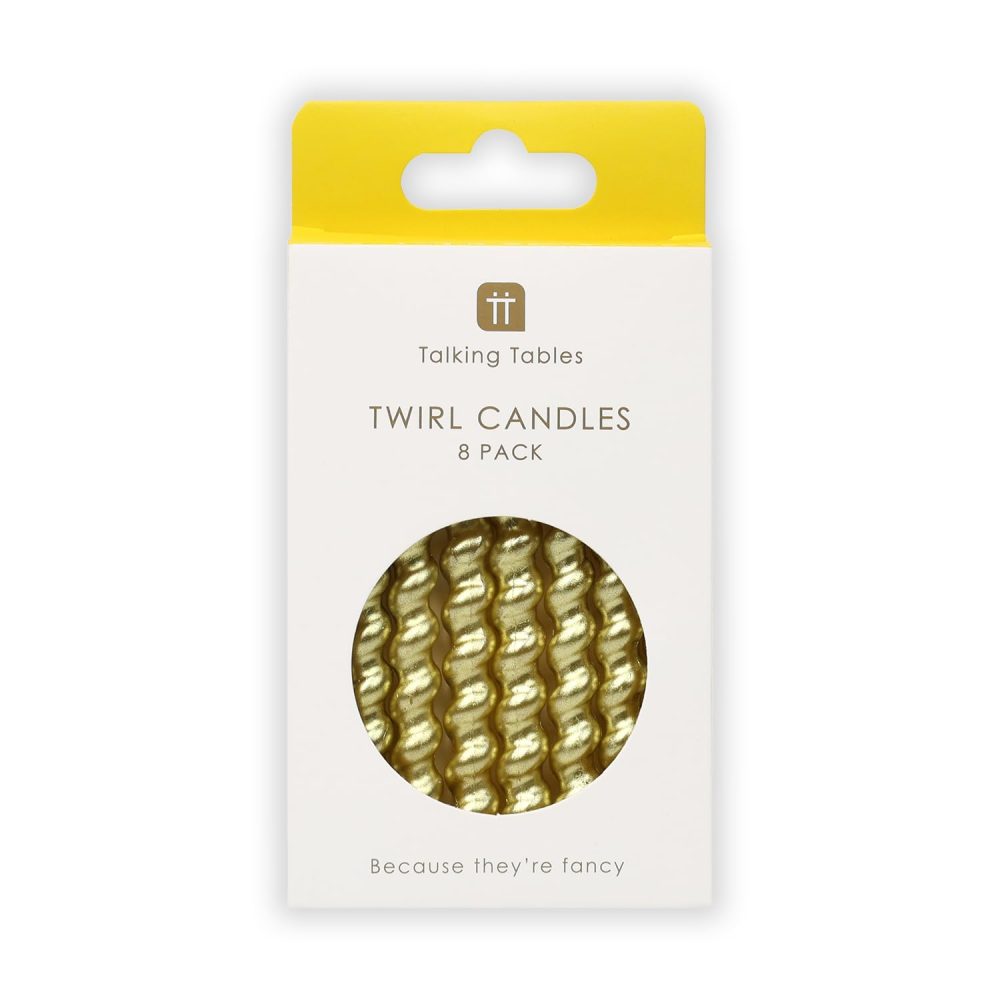 Talking Tables 8 x Twisted Spiral Gold Birthday Candles, Cake Décor, Cake Topper, Metallic Candle, Spiral Cupcake Decoration