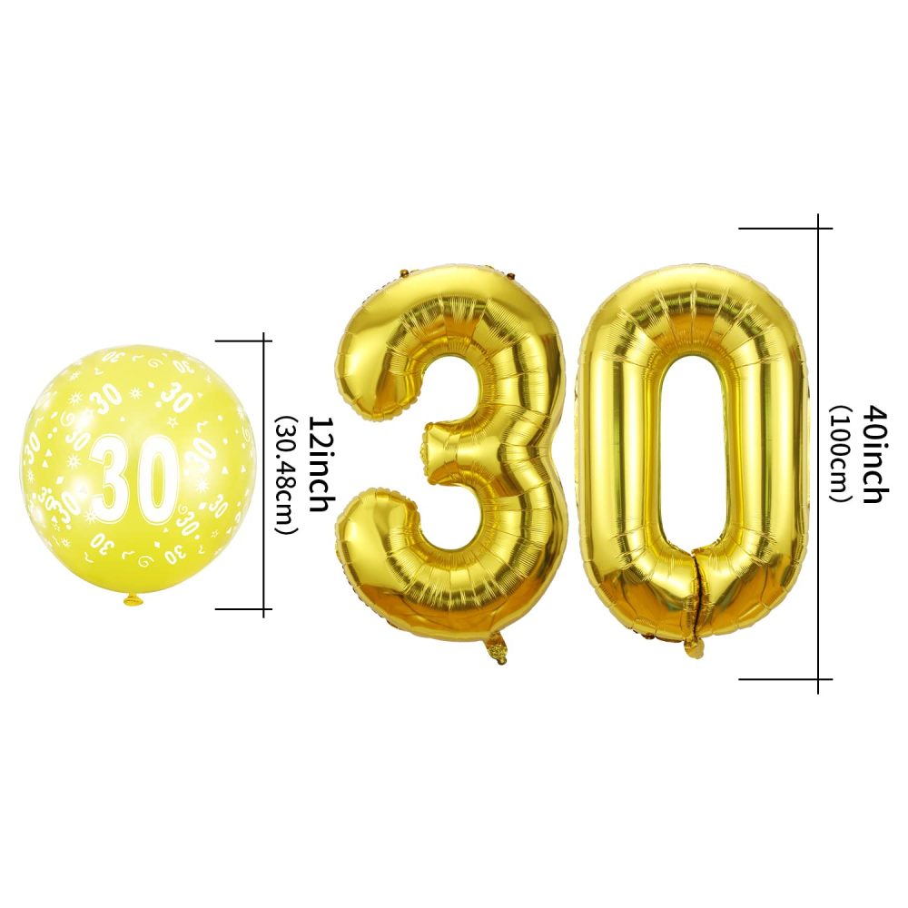 30th Birthday Balloons,Gold Number 30 Balloon and 20pcs 12" Multicoloured Numbers Printed Latex Age Balloons,Birthday Balloons for Women Men Birthday Decorations,30th Anniversary Party Supplies - Image 5
