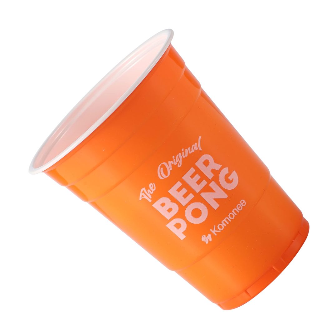 Komonee Beer Pong 16oz 500ml Wide Rimmed American Orange Party Cups 48pcs USA Adult Drinking Game Re-usable Novelty Plastic Drink Strong Glass - Image 3