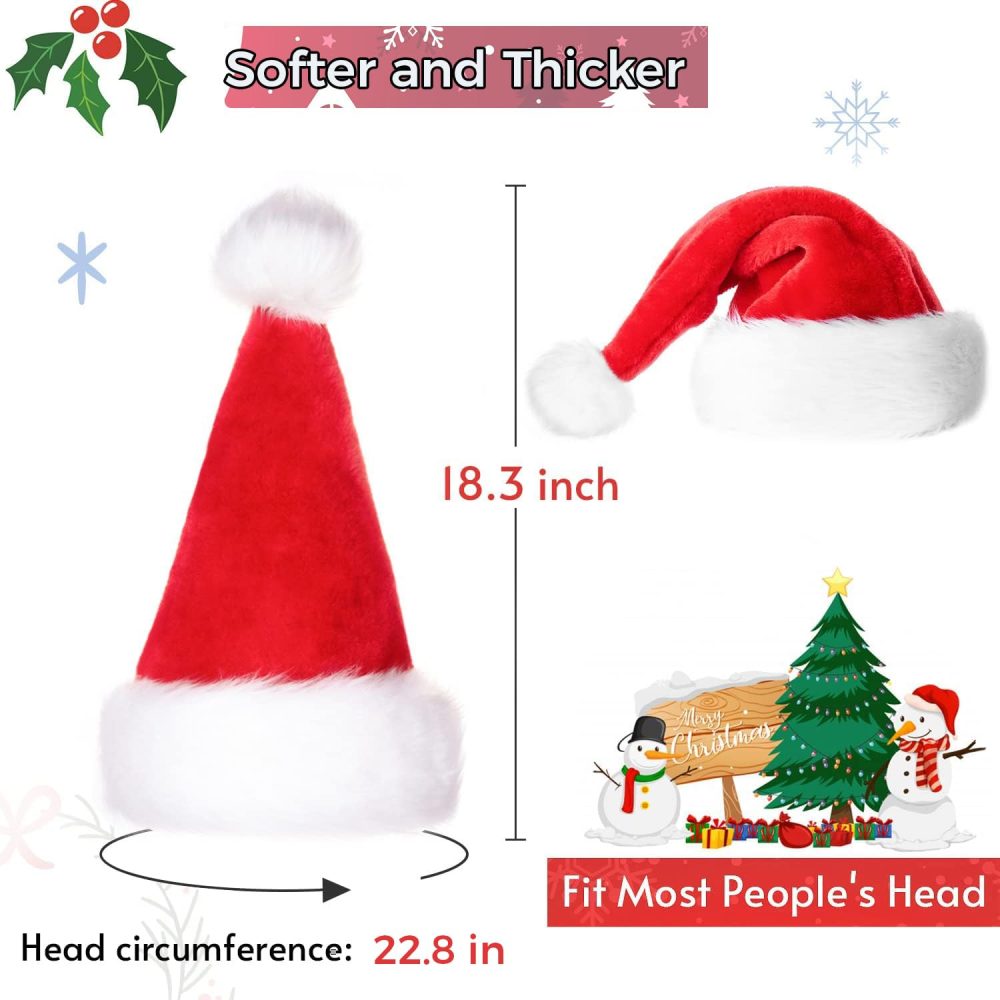 Santa Hat Christmas Hats for Adults, Luxury Unisex Father Christmas Hats Plush Xmas Santa Claus Hat, Velvet Comfy Classic Santa Outfit for New Year Festive Party - Image 3