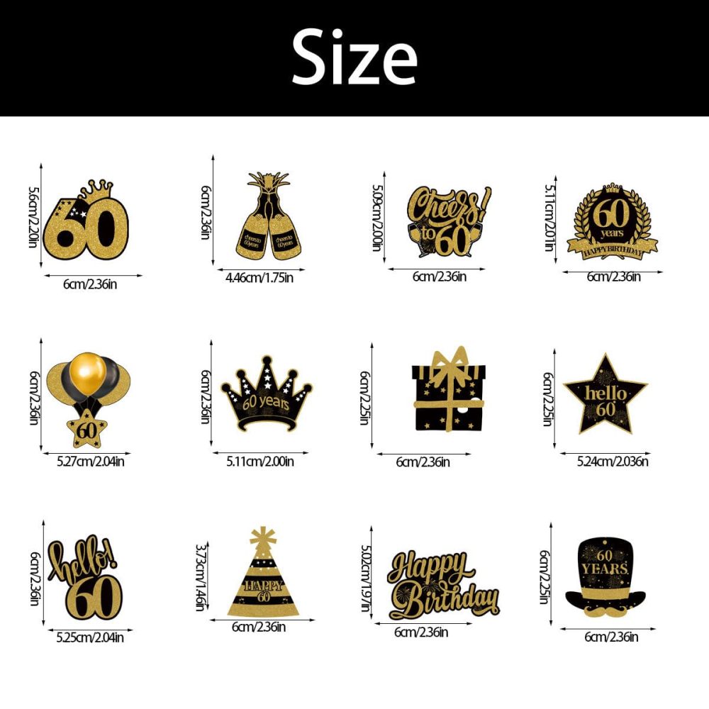 60th Birthday Cake Toppers for Women Men, Hello 60 Black Gold Cupcake Toppers Cheers to 60 Cake Decorations Food Picks Happy 60th Birthday Cake Toppers 60th Birthday Party Supplies (Pack of 12) - Image 6