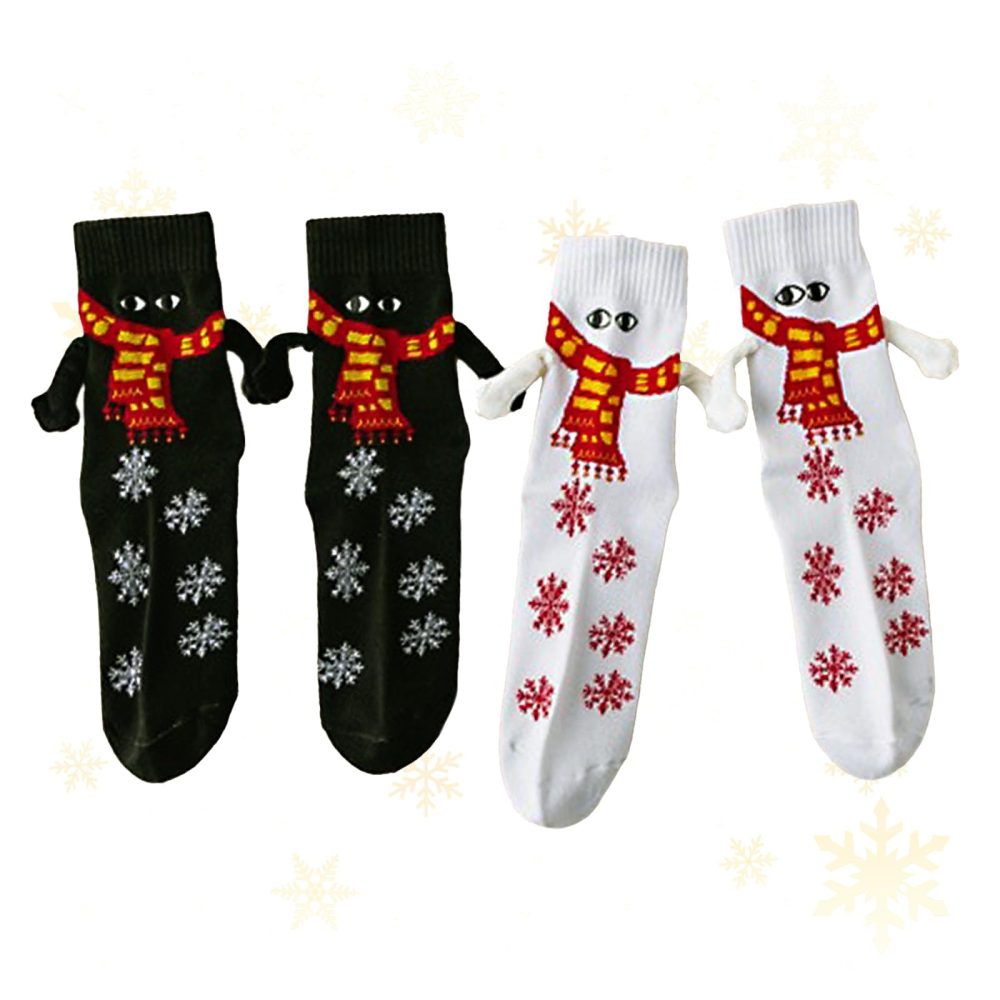 Feliciay 2 Pairs Christmas Holding Hands Socks,Cute Funny 3D Holding Hand Couple Socks,Mid Tube Magnetic Socks with Eyes,Hand in Hand Socks Friendship Socks for Women Men Gift,Christmas 2