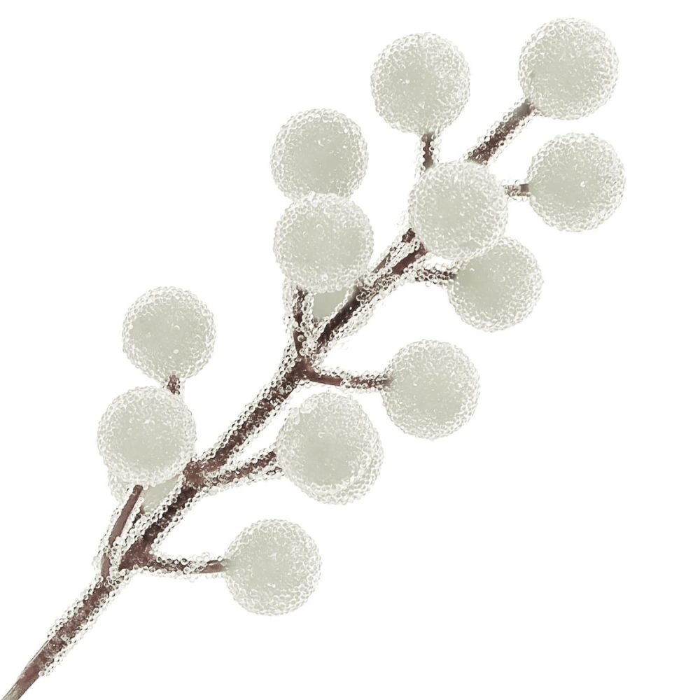 KKSTY 16 Pcs Artificial Frosted Berries Stems - 8'' Iced Berry Pick Holly Berries Sprays Filler Branch for Christmas Tree Decoration Wreath Making Supplies DIY Crafts Holiday Home Decor (White)