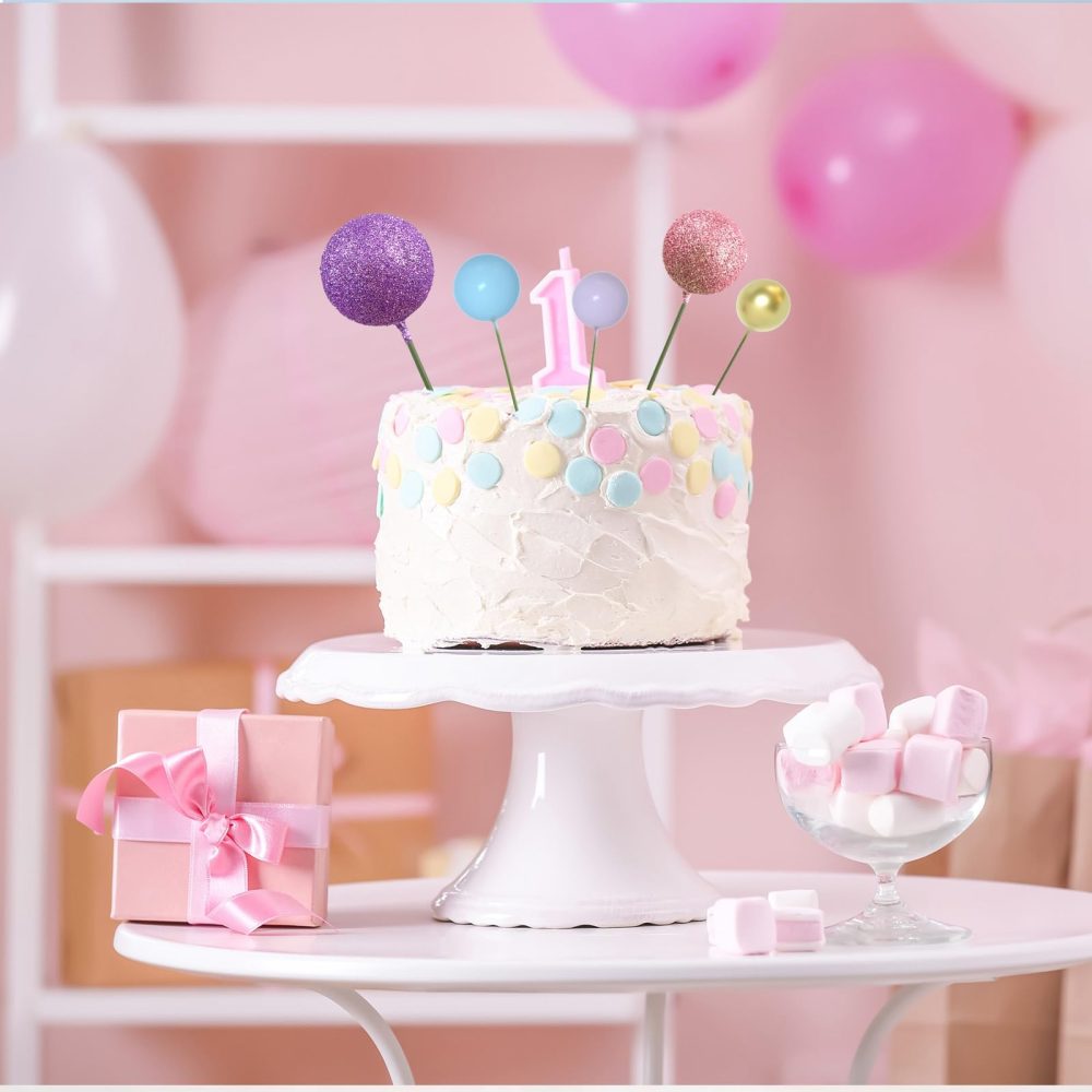 ASTARON 50 Pcs Ball Cake Topper Sticks Mini Balloons for Cake Decorating Supplies Foam Balls Cake decorations for Party Cake Birthday Cake Toppers Decorations (Pink，Purple，Blue) - Image 2