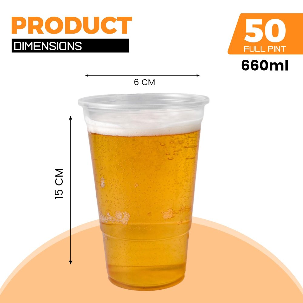 CHEF ROYALE 50x Disposable Full Pint Cups - (660ml) Pint to Brim- Recyclable -CE Marked- PP Clear Plastic Glasses for Large Events and Parties (Pack of 50 Cups Full Pint- 660ml,Translucent) - Image 7