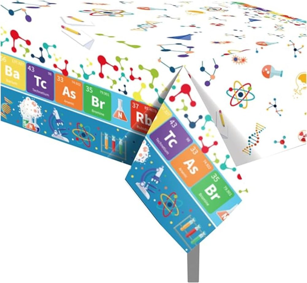 TOKYMOON 2 Pack of Disposable Science Laboratory Themed 54x87In Tablecloths Party Table Cover for Kids Baby Shower Mad Sciencist Science Birthday Party Suppliesds Birthday Baby Shower - Image 3