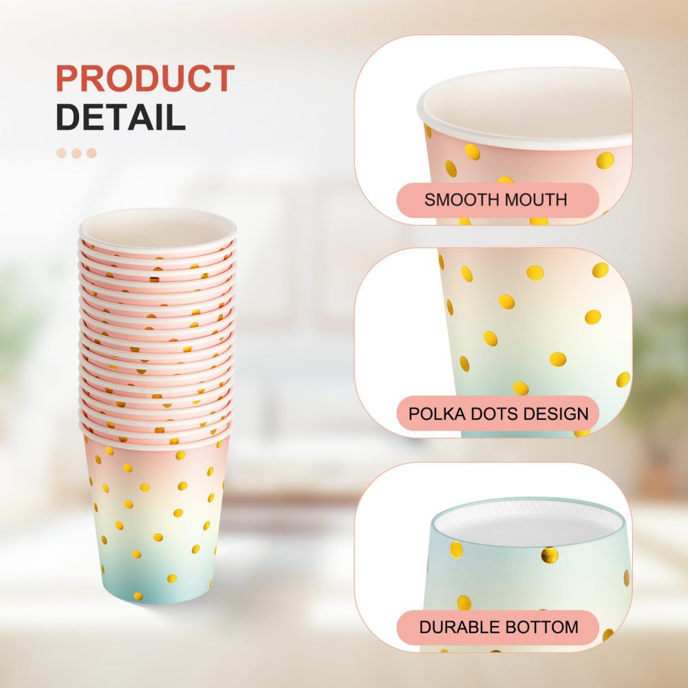 CEILIWEN Pack of 100 Rainbow Color Party Cups, 9 OZ/250ml Polka Dot Paper Cups, Pink Paper Cups for Both Hot Drinks and Cold Drinks (Rainbow Color) - Image 6