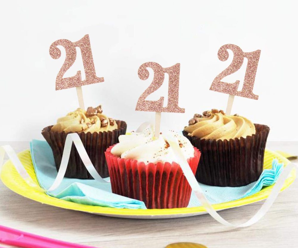 Sumerk 36PCS Rose Gold Glitter 21 Cupcake Toppers 21th Birthday Cupcake Picks Anniversary Birthday Party Decoration Supplies - Image 3