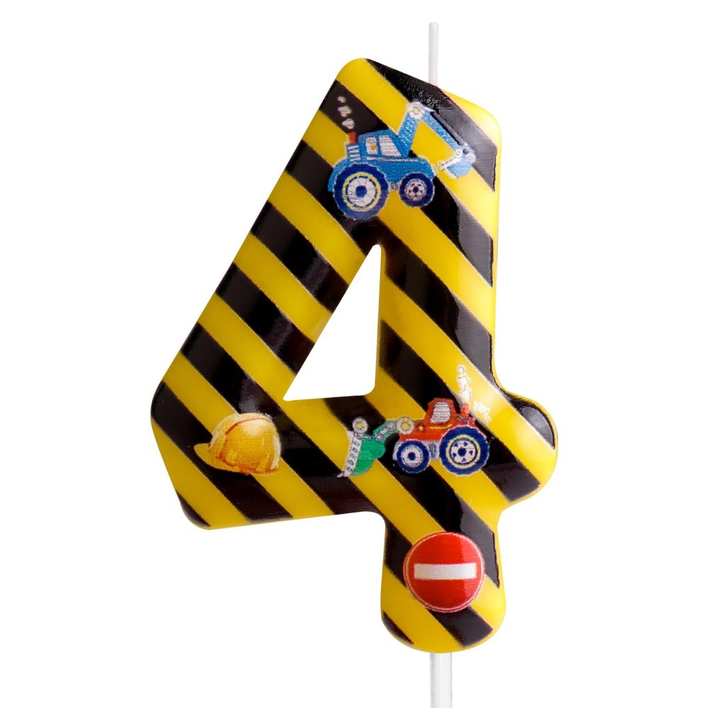 Construction Birthday Candles Number 4 Yellow Black Striped Construction Theme 4th Birthday Party for Girl Boy Birthday Cake Topper Graduation Celebration Anniversary Decorations
