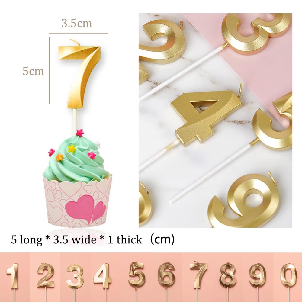 Birthday Candles Numbers 5, Gold Birthday Candles, 3D Diamond Shape Cake Candles Number 0 1 2 3 4 5 6 7 8 9 Glitter Cake Topper Decoration for Wedding Birthday Anniversary - Image 3