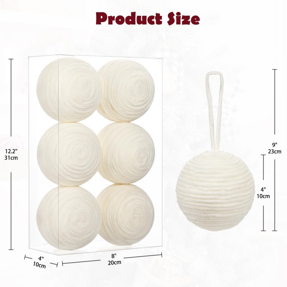 Oairse 10cm White Christmas Ornament Balls, 6PCS Large Decorative Yarn Balls Christmas Baubles Ornament for Christmas Tree Decorations Xmas Halloween Holiday Party Table Centrepiece Decor - Image 6