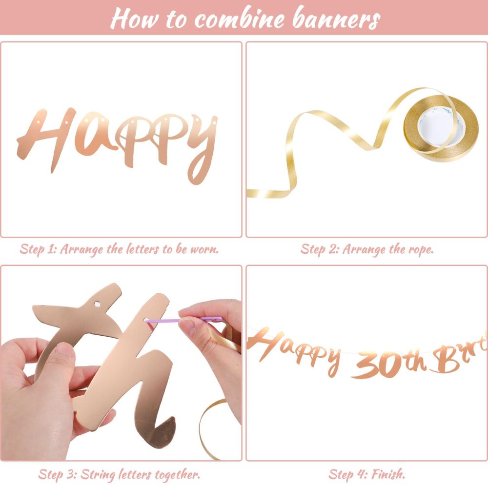 30th Birthday Decorations, Pink Gold 30 Birthday Balloons Set Include Happy 30th Birthday Banners Triangle Flag Banners Confetti Latex Balloons for Women and Men 30th Party Decoration Supplies - Image 6