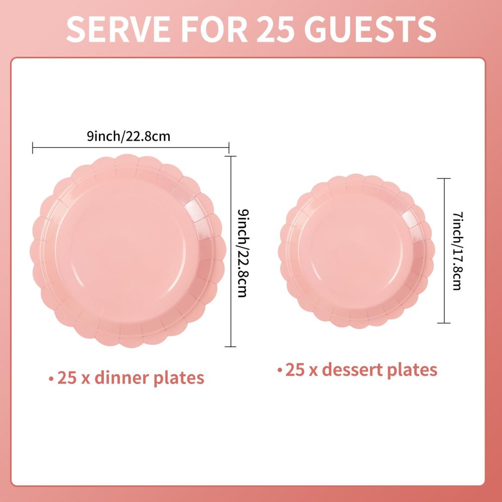 Birthday Party Paper Plates 7 Inch 25 pcs & 9 Inch 25pcs Pink Cake Dessert Plates Party Supplies Scalloped Plates for Baby Shower, Wedding, Birthday - Image 7