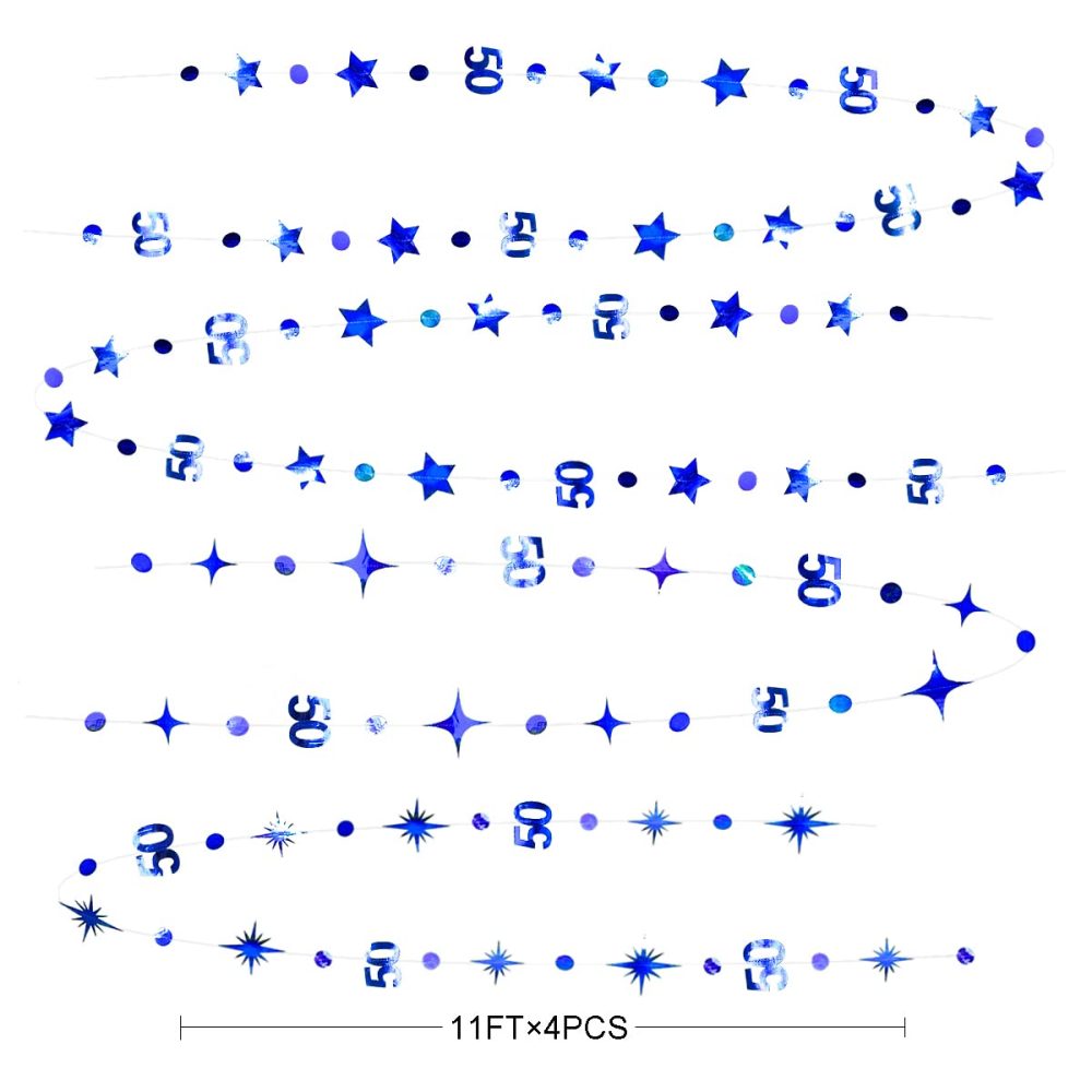 Navy Blue 50th Birthday Decorations Number 50 Circle Dot Twinkle Star Garland Metallic Hanging Streamer Bunting Banner Backdrop for 50 Year Old Birthday Happy 50th Anniversary Fiftieth Party Supplies - Image 5