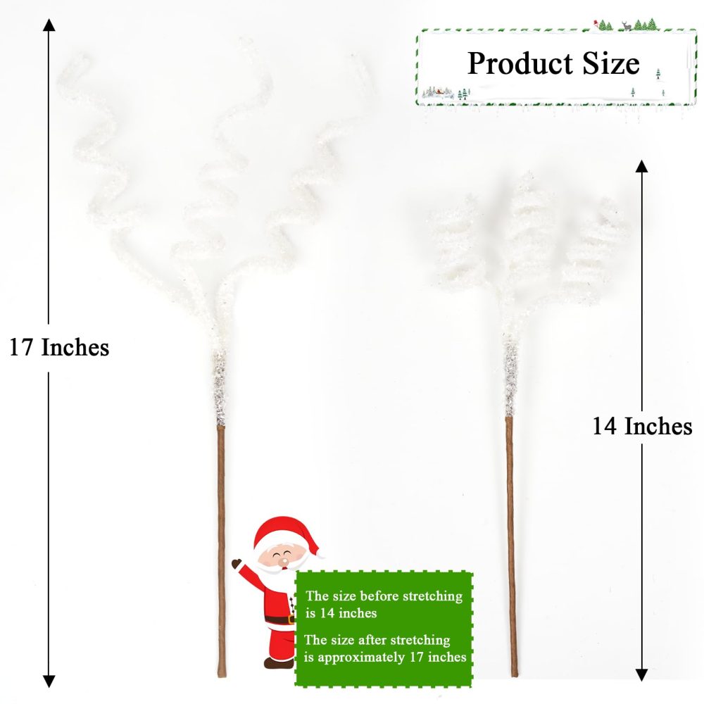 Lamris Christmas Tree Picks Curly Sprays 17 inches Set of 6 White Xmas Tree Topper Christmas Ornaments Decorations - Image 3