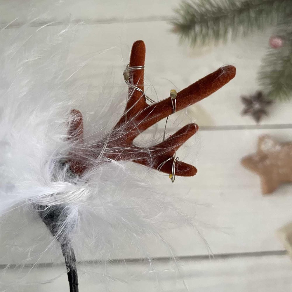 Clataly LED Light up Headband Glowing Reindeer Antlers Hair Accessories Luminous Tiara Christmas Party Hair Hoop Feather Headwear for Women Girls (Warm light C) - Image 2