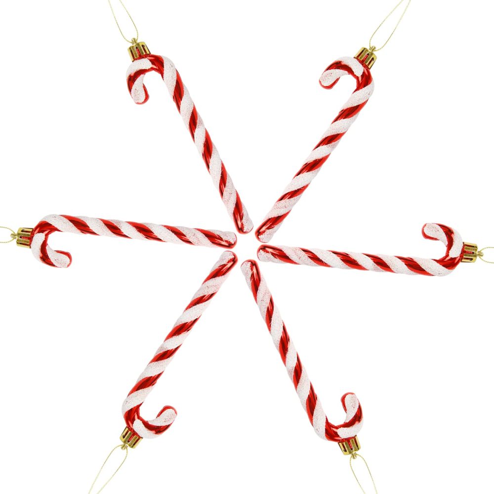 DERAYEE 6 PCS Christmas Glitter Candy Cane Plastic Candy Cane Christmas Tree Decorations for Xmas New Year Party Supplies (Red & White) - Image 7