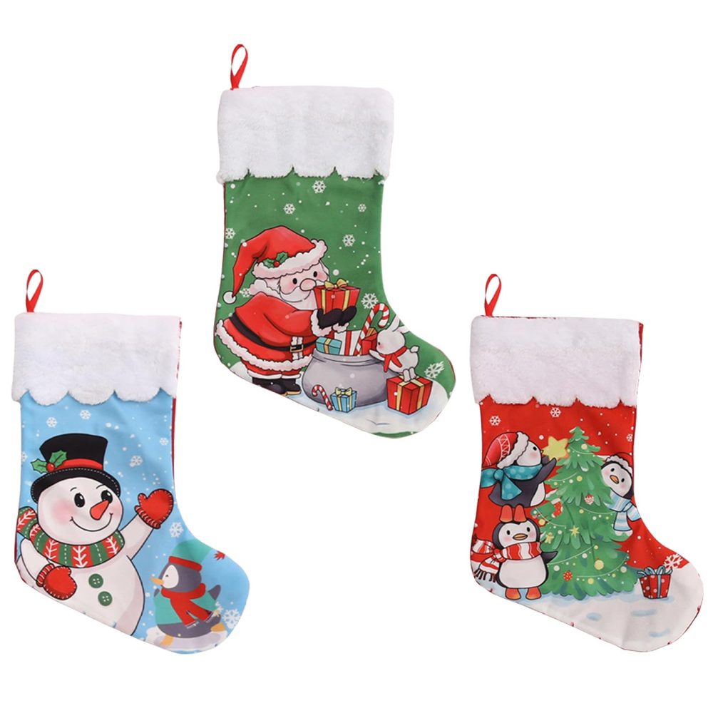 Christmas Stocking Set of 3, Large Xmas Stockings, Christmas Stockings Candy Pouch Ornaments, Personalised Sock Gift Bag, Christmas Hanging Gift Bags for Christmas Tree Ornaments Fireplace Decoration