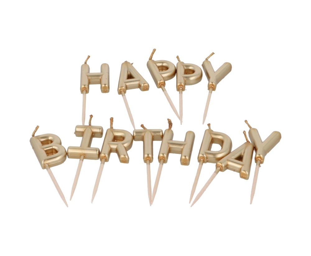 Henbrandt Pack of 13 Gold Happy Birthday Candles on Wooden Picks, Metallic Gold 7cm Lettered Happy Birthday Celebration Candles Cake Topper for Birthday Cake and Cupcake Decorations - Image 7