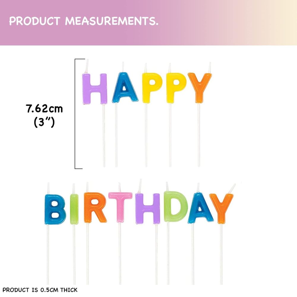 Multicoloured Happy Birthday Candles, 13 Rainbow Lettered Birthday Candles on Cocktail Sticks, Perfect for Birthday Cakes, Classic Alphabet Candles for Adults and Kids - Image 6
