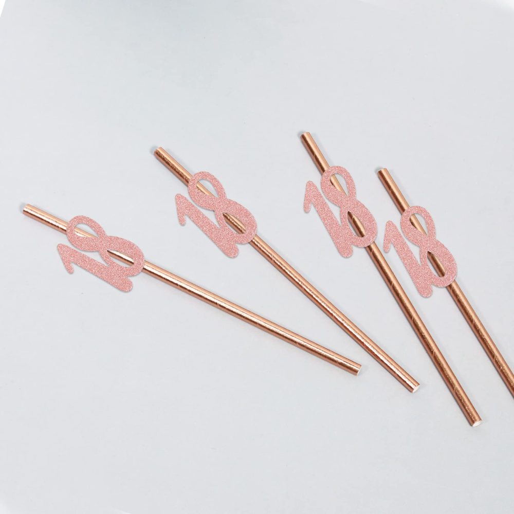 18th Birthday Straws, Pack of 24 Rose Gold Birthday Party Straws, 18th Birthday Party Supplies - Image 3