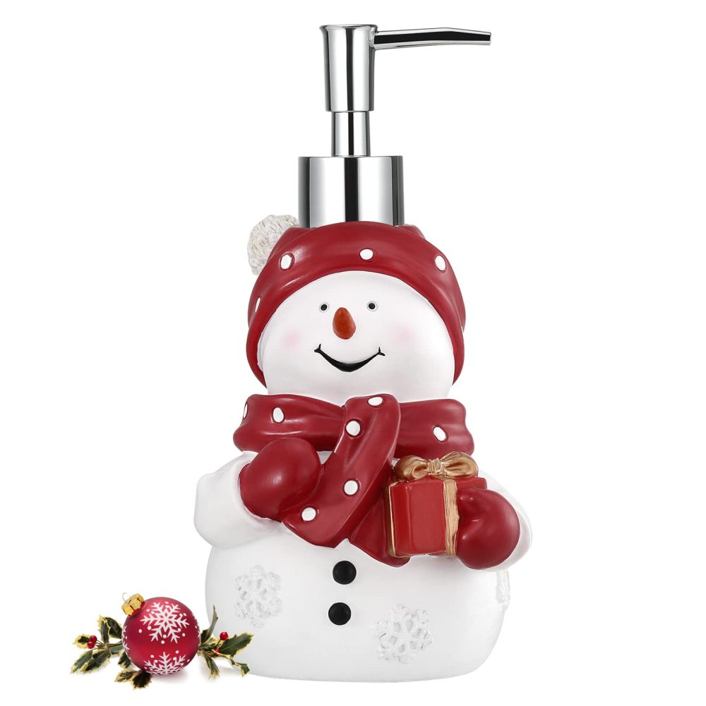 Luxspire Snowman Soap Dispenser, Christmas Decor Resin Liquid Hand Soap Dispenser Refillable Dish Soap Lotion Bottle Jar No Leak for Kitchen Sink Shower Bathroom Countertop, 450ml
