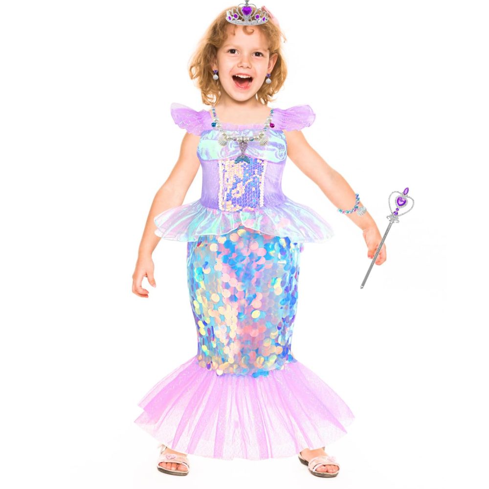 Fancyset Mermaid Costume Princess Mermaid Tail Dress Fancy Dress Up Cosplay Halloween Party Carnival Outfit with Accessories - Image 3
