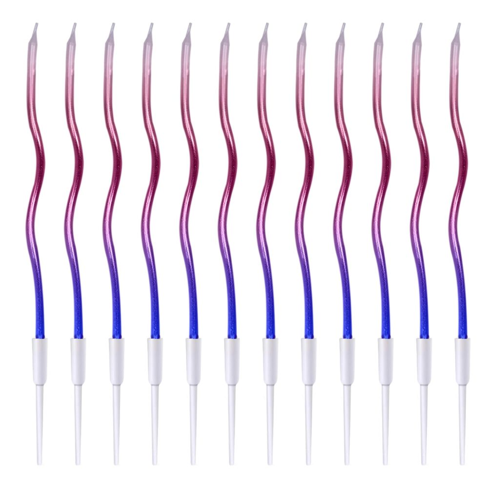 Birthday Cake Candles, 12pcs Long Thin Rainbow Birthday Candle, Colorful Spiral Cupcake Candle, Metallic Cake Candles with Holder for Wedding Baby Shower Party Decoration - Image 2