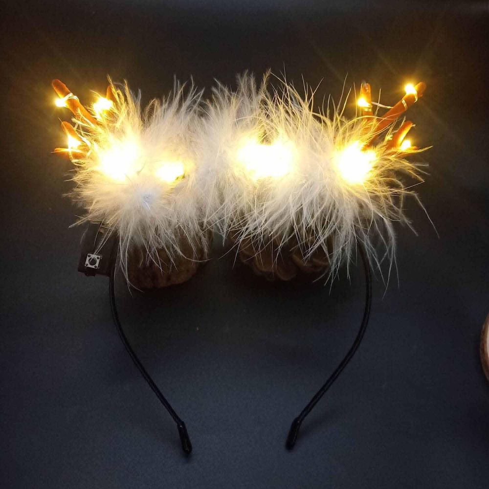 Clataly LED Light up Headband Glowing Reindeer Antlers Hair Accessories Luminous Tiara Christmas Party Hair Hoop Feather Headwear for Women Girls (Warm light C) - Image 7