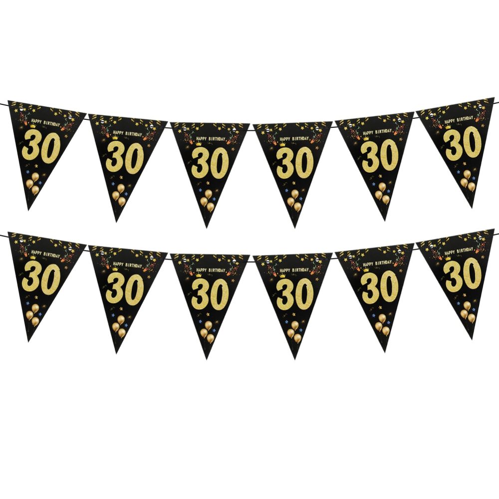 Happy 30th Birthday Banner Black Happy Birthday Banner Black Gold Party Decorations Bunting Flags Anniversary Party Supplies Decoration 30th Birthday Triangle Flag Banners for Men Women A8HJSJLQ (30)